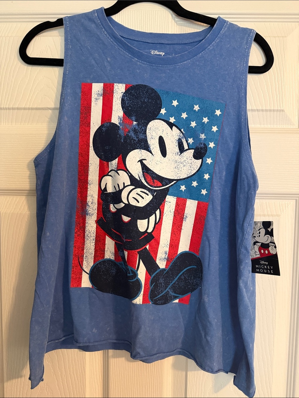 Disney Blue Mickey Mouse Tank Top with Patriotic Flag Graphic
